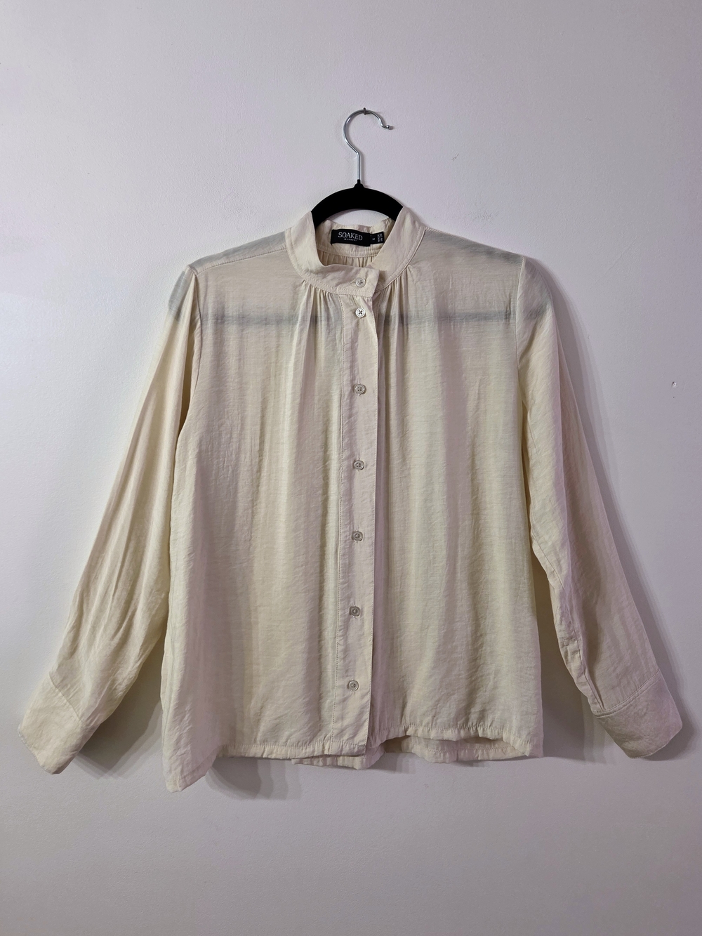 Cream Button-Front Long-Sleeve Blouse Jacket